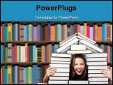 PowerPoint Template - Happy laughing woman in house made of pile of books