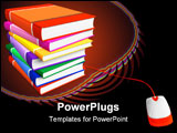 PowerPoint Template - Stack of color books with connected PC mouse isolated over white background