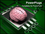 PowerPoint Template - d illustration of a human brain sitting on top of a simple microchip and electronic circuit on a da