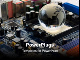 PowerPoint Template - 3d illustration of a glossy/transparent earth sitting on a reflective blue circuit board pattern