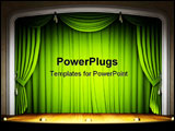 PowerPoint Template - Empty stage with green curtain in expectation of perfomance