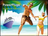 PowerPoint Template - Image of five energetic people jumping at the beach