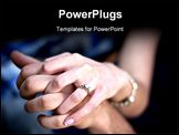 PowerPoint Template - lose up of a young couples hands and diamond engagement ring with platinum and gold accents. Shallo