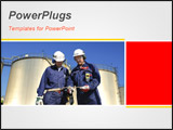 PowerPoint Template - two engineers in front of fuel storage tanks panoramic view and idea