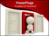 PowerPoint Template - 3D person entering a red door isolated over a white background