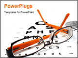 PowerPoint Template - Orange and black spectacles on an eye chart.