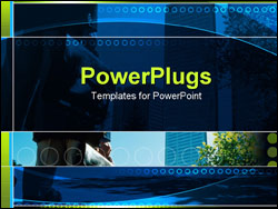 PowerPoint Template - businessman with briefcase in front of buildings