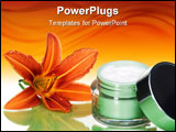 PowerPoint Template - Closeup of container of opened moisturizing face cream and blooming lily on green toned background