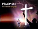 PowerPoint Template - afro american man in front of a cross praying to god faith belief concept.