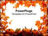 PowerPoint Template - Fall leaves and pumpkins frame the page.