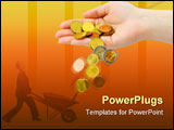 PowerPoint Template - Hand and falling coins isolated on white background