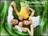 PowerPoint Template - Lying family with two children on grass