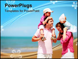 PowerPoint Template - Young happy family with two kids on beach vacation