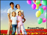 PowerPoint Template - Family of four in red field and balloons collage