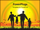 PowerPoint Template - Happy family walks on nature sunset illustration