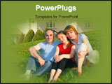 PowerPoint Template - Portrait of a happy family of three on the lawn on front of their house