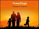 PowerPoint Template - A couple with their two children on a fieled at sunset