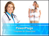 PowerPoint Template - Smiling family medical doctor and family with children. Over white background