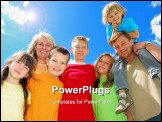 PowerPoint Template - A happy family stands together under the clear sky posing happily.