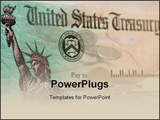 PowerPoint Template - A blank US government check with selective focus on the statue of liberty