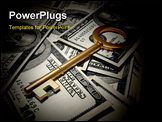 PowerPoint Template - Golden key sitting on dollars pile - 3d render