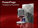 PowerPoint Template - d illustration of a chrome old style microphone standing in front of an upright silver credit card 