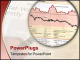 PowerPoint Template - hand holding a magnifying glass focusing on a chart in the business section of the newspaper.