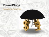 PowerPoint Template - inancial insurance. Dollar Europa pound sterling and yen signs under umbrella. High quality 3d rend
