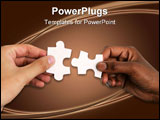 PowerPoint Template - Hands trying to fit two puzzle pieces together, on white background