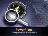 PowerPoint Template - 3d illustration of a magnifying glass hovering over a compass on a steel blue background