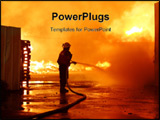 PowerPoint Template - irefighters in work fire extinguishing burning house ** Note: Slight graininess, best at smaller si