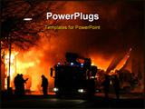 PowerPoint Template - Firemen at work during a major fire at night
