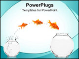 PowerPoint Template - three goldfishes jumping from small to bigger bowl isolated on white background