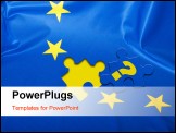 PowerPoint Template - Euroscepticism - Detail of Silky Flag of Blue European Union EU Flag Drapery With Puzzle Piece With Question Mark