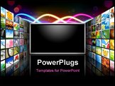 PowerPoint Template -  flat screen television has a blank black text area with photo images coming out of the sides of it