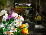PowerPoint Template - Multicolored Flowers and cemetery on a background ** Note: Slight blurriness, best at smaller sizes