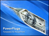 PowerPoint Template - American one hundred dollar bill flying off into blue sky. On the way up or disappearing?