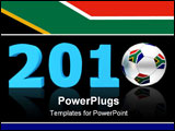 PowerPoint Template - blue date 2010 with a football replacing number 0 - south african flag on the ball