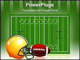 PowerPoint Template - Rugby field with ball and helmet. Easy to edit just drag any of them away if you need them apart