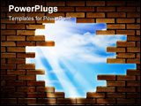 PowerPoint Template - blue sky with sunlight through the hole in the brick wall of room with wooden floor