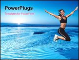 PowerPoint Template - young and healthy woman jumping on the beach