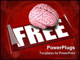 PowerPoint Template - d illustration of a human brain sitting on top of a large transparent FREE sticker with curled ends