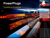 PowerPoint Template - Freight Station with the trains with the night lamps