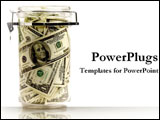 PowerPoint Template - Dollar bills tightly packed into a container.