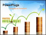 PowerPoint Template -  picture presenting four piles of coins with a green arrow going up and symbolizing financial growt