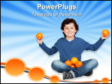 PowerPoint Template - Funny child with many oranges isolated on white background
