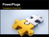 PowerPoint Template - Joined gold and silver puzzle pieces - 3d render
