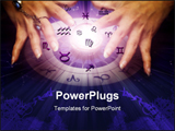 PowerPoint Template - emale hands above magic sphere with light over astrological background, the symbols of the zodiac s