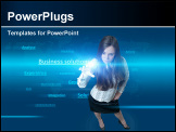 PowerPoint Template - Future Girl. Words cloud, pressing the BUSINESS SOLUTION