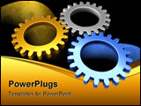 PowerPoint Template - Three metal gears working together gold silver steel